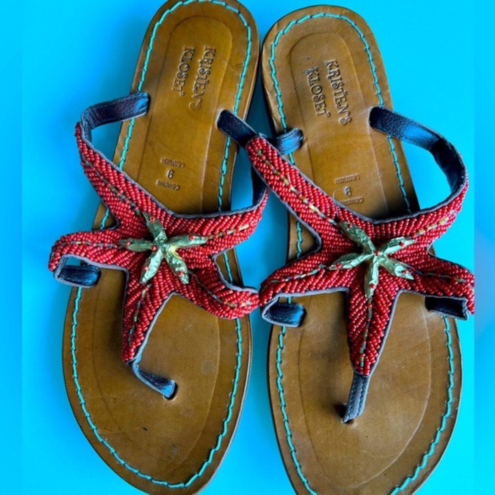 Kristen’s Kloset Women Leather Starfish‎ Sandals- 9